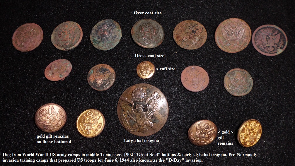 Group of US Eagle buttons from World War II camps